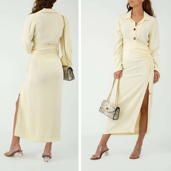 Nanushka Dresses & Skirts - Nanushka Malorie High Waist Split Ruched Skirt in Creme